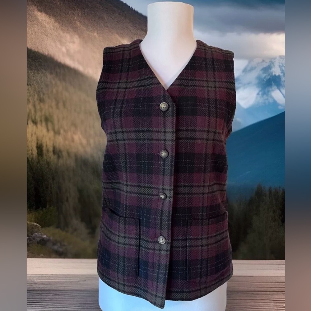 Eddie Bauer Wool Vest In Malbec Plaid Size XS